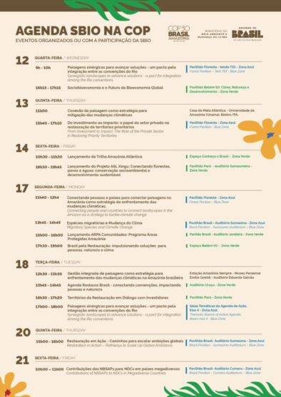 Confira a agenda da SBIO na COP30