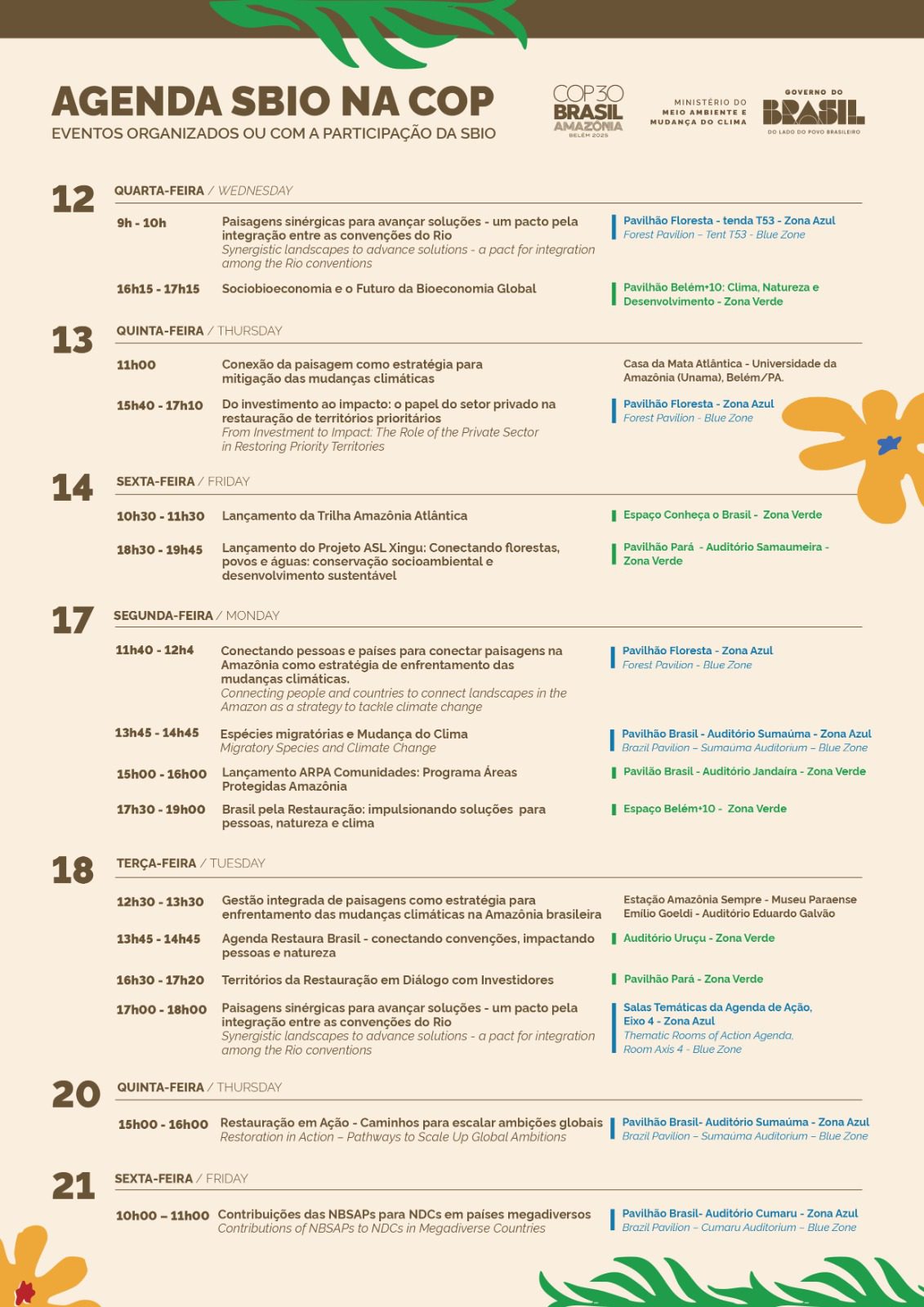 Confira a agenda da SBIO na COP30