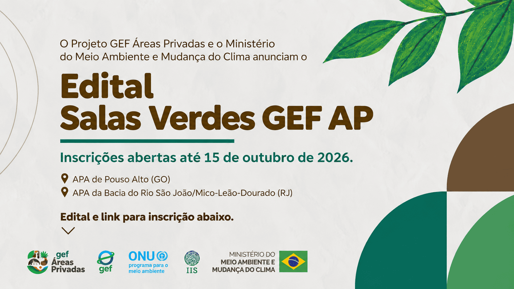 GEF Áreas Privadas lança edital para apoiar Salas Verdes em Goiás e no Rio de Janeiro